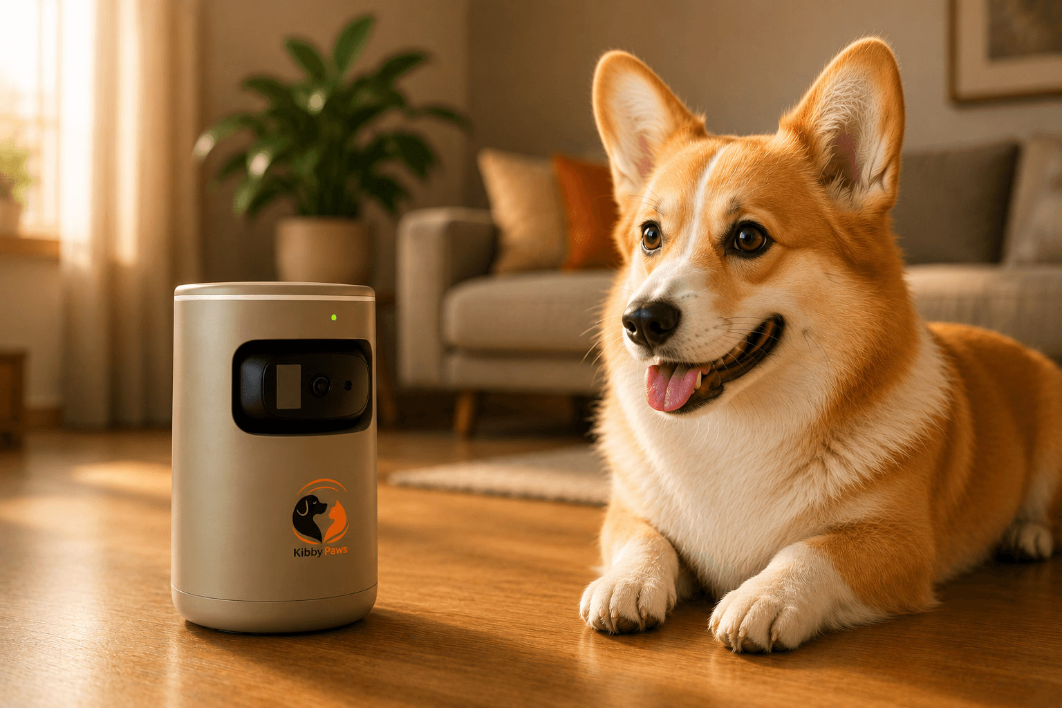 A corgi at home while KibbyPaws monitors their daily routine